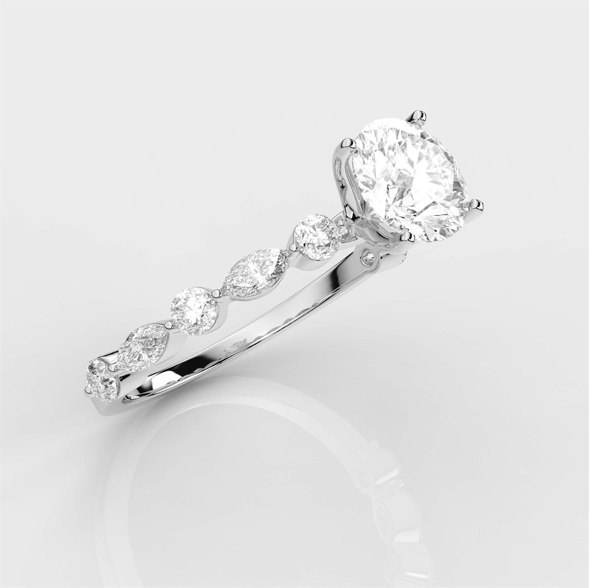 Diamond Side Stone Engagement Ring with IGI Certified Lab Grown Diamond