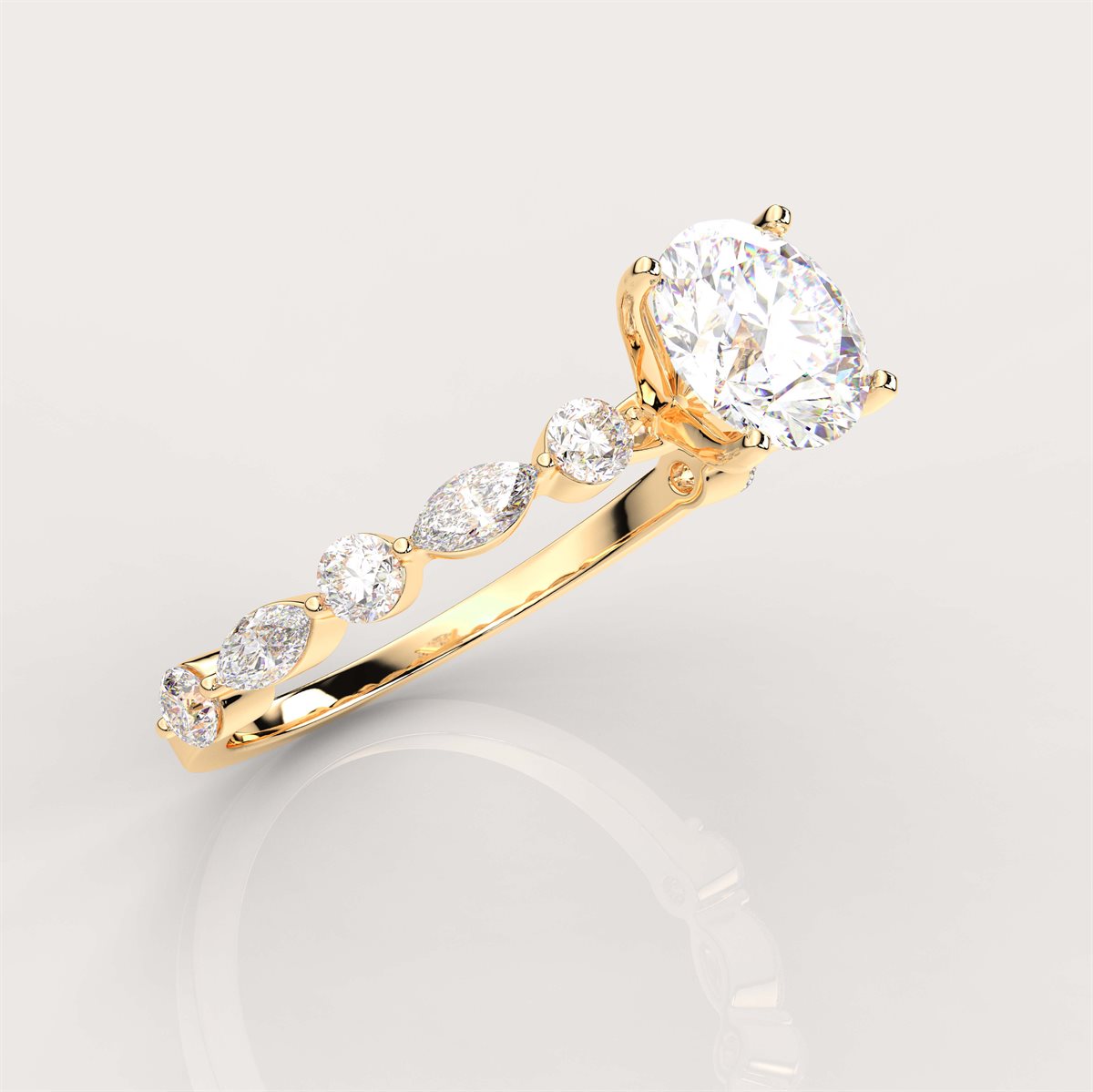 Diamond Side Stone Engagement Ring with IGI Certified Lab Grown Diamond