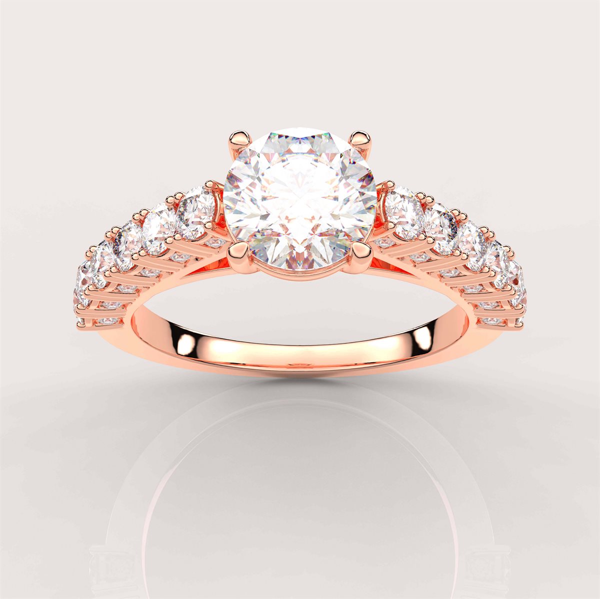 A classic Diamond Engagement Ring with side round accent diamonds with IGI Certified Lab Grown Diamond