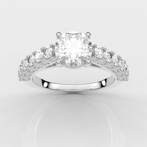 A classic Diamond Engagement Ring with side round accent diamonds with IGI Certified Lab Grown Diamond