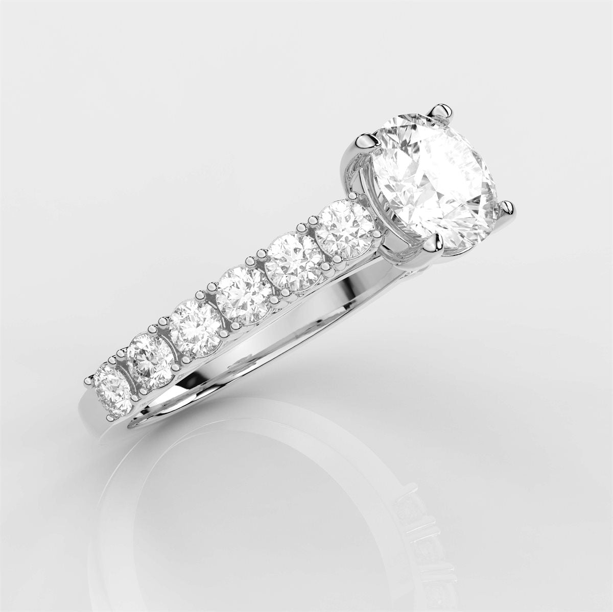 A classic Diamond Engagement Ring with side round accent diamonds with IGI Certified Lab Grown Diamond