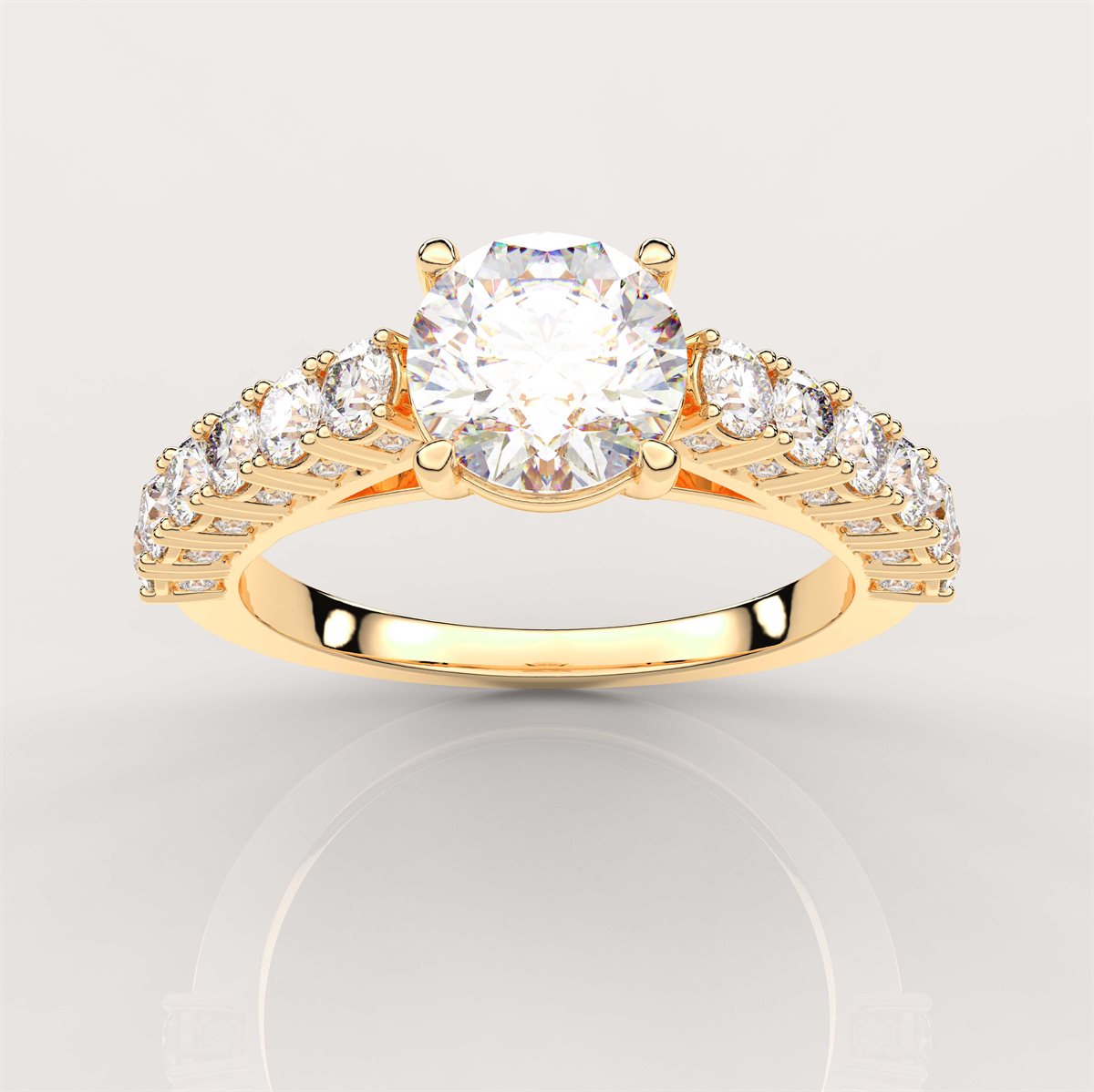 A classic Diamond Engagement Ring with side round accent diamonds with IGI Certified Lab Grown Diamond