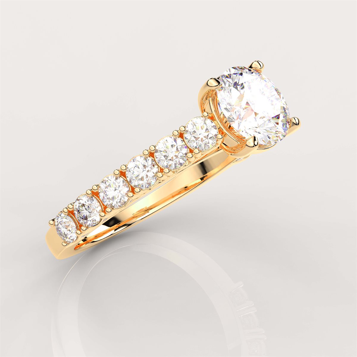 A classic Diamond Engagement Ring with side round accent diamonds with IGI Certified Lab Grown Diamond