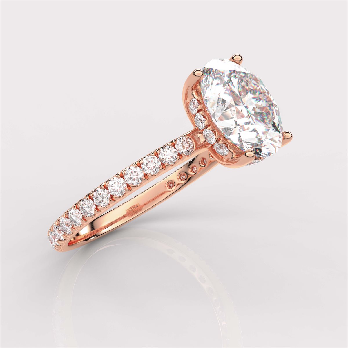 A Diamond Prong Concealed Halo Engagement Ring with IGI Certified Lab Grown Diamond