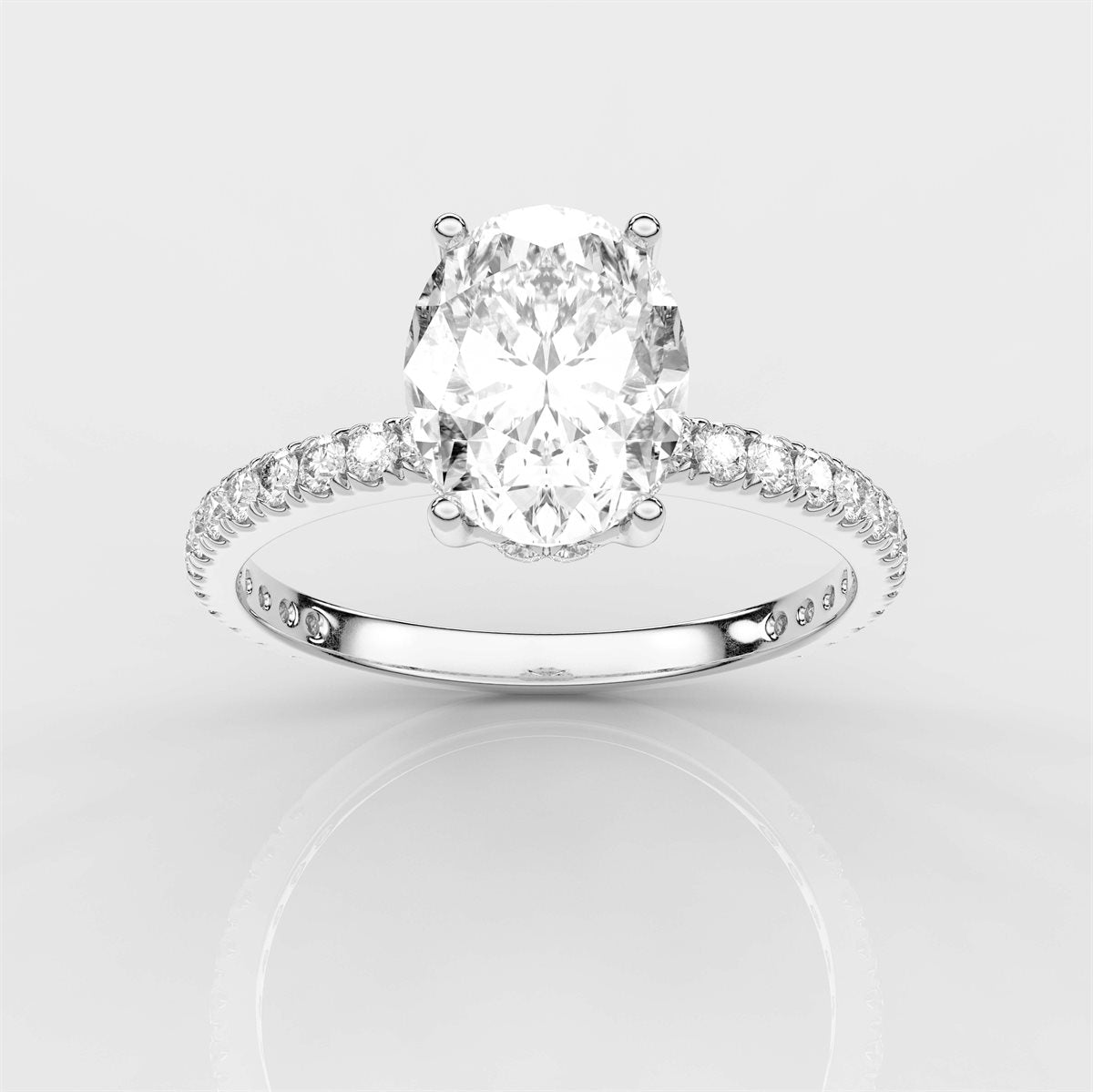 A Diamond Prong Concealed Halo Engagement Ring with IGI Certified Lab Grown Diamond