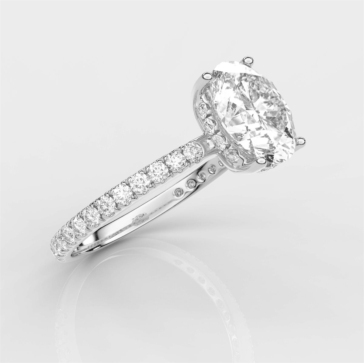 A Diamond Prong Concealed Halo Engagement Ring with IGI Certified Lab Grown Diamond