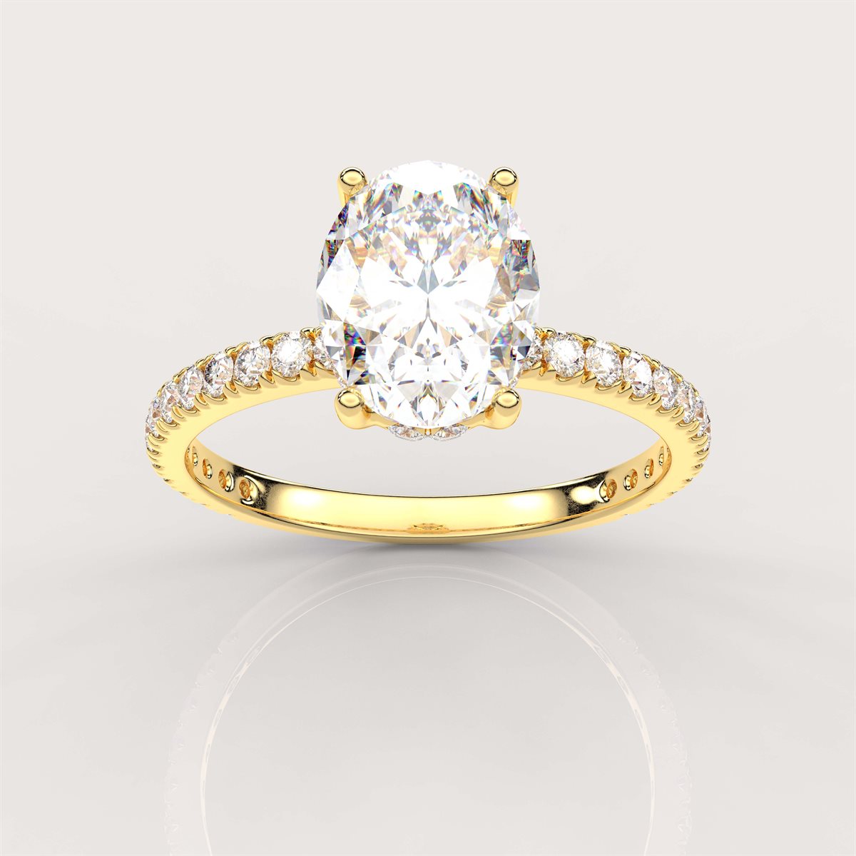 A Diamond Prong Concealed Halo Engagement Ring with IGI Certified Lab Grown Diamond