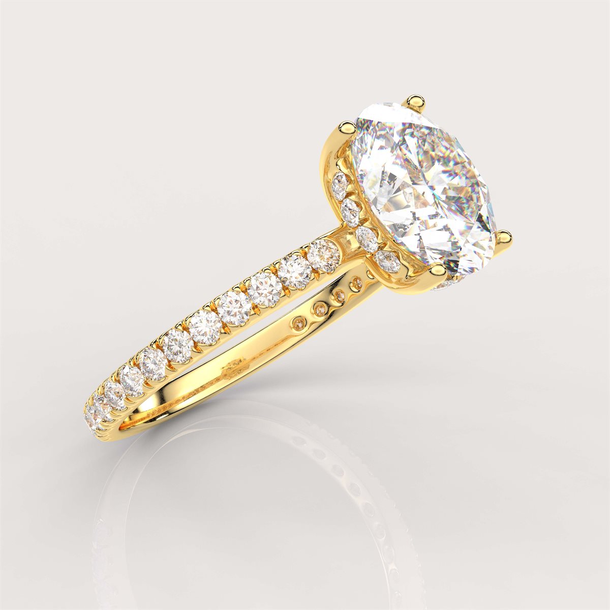 A Diamond Prong Concealed Halo Engagement Ring with IGI Certified Lab Grown Diamond