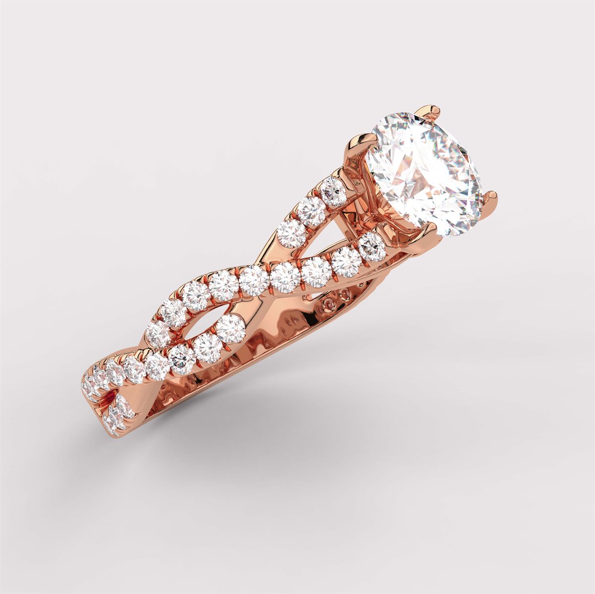 Dual Twisted Diamond Engagement Ring with IGI Certified Lab Grown Diamond