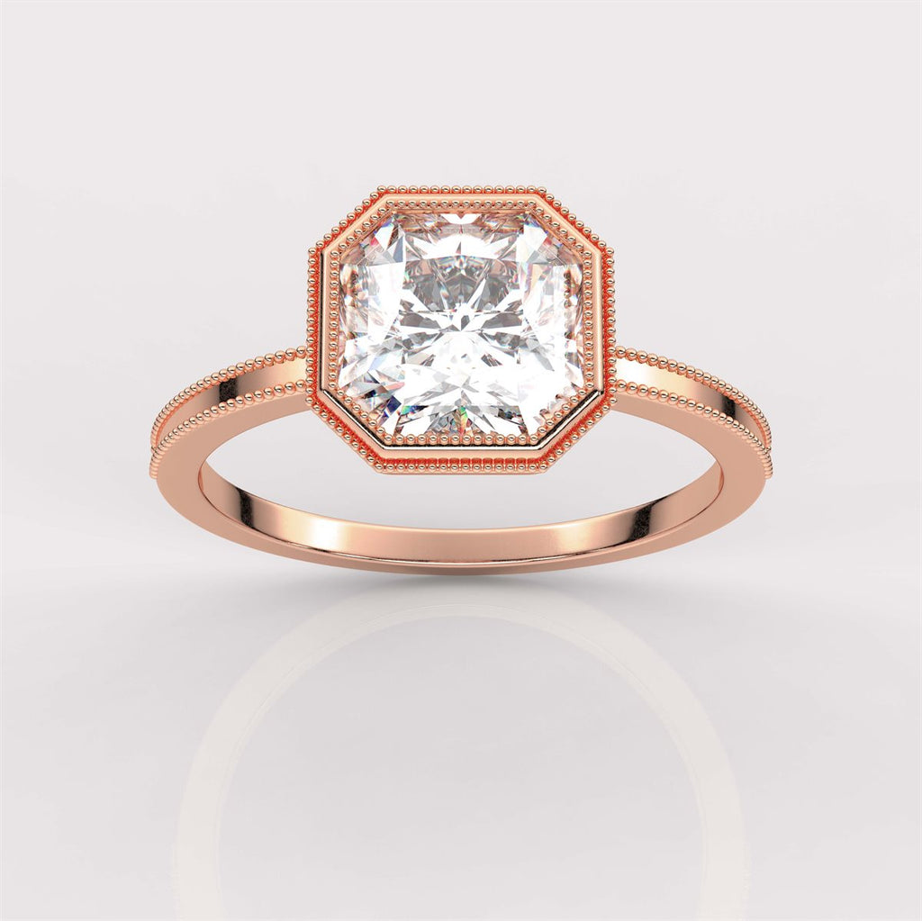 Milgrain and Bezel Set Diamond Engagement Ring with IGI Certified Lab Grown Diamond