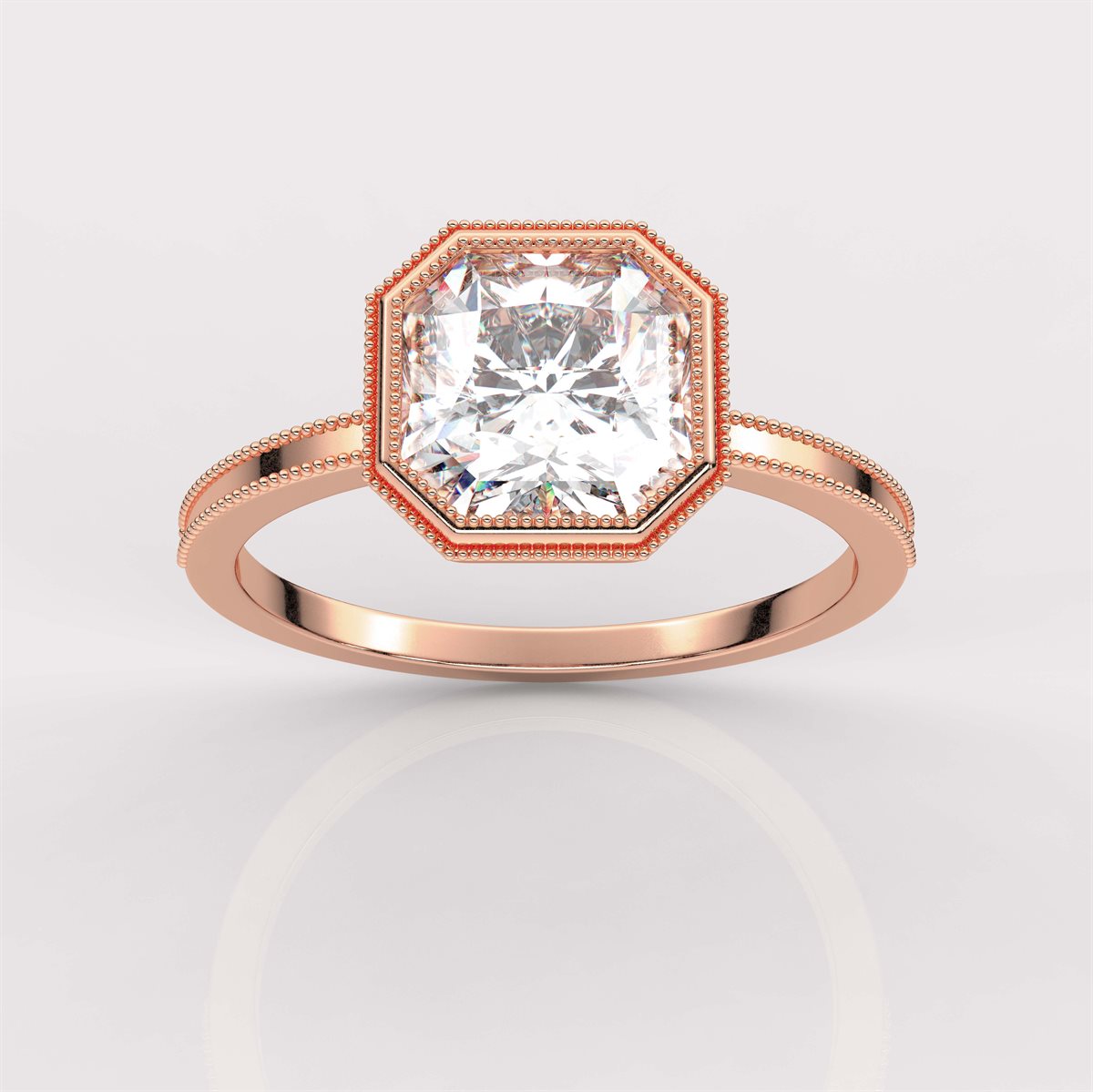 Milgrain and Bezel Set Diamond Engagement Ring with IGI Certified Lab Grown Diamond