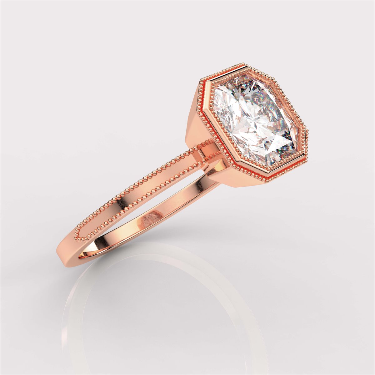 Milgrain and Bezel Set Diamond Engagement Ring with IGI Certified Lab Grown Diamond