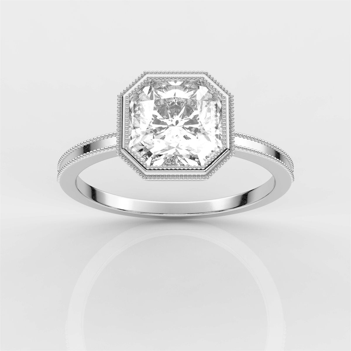 Milgrain and Bezel Set Diamond Engagement Ring with IGI Certified Lab Grown Diamond