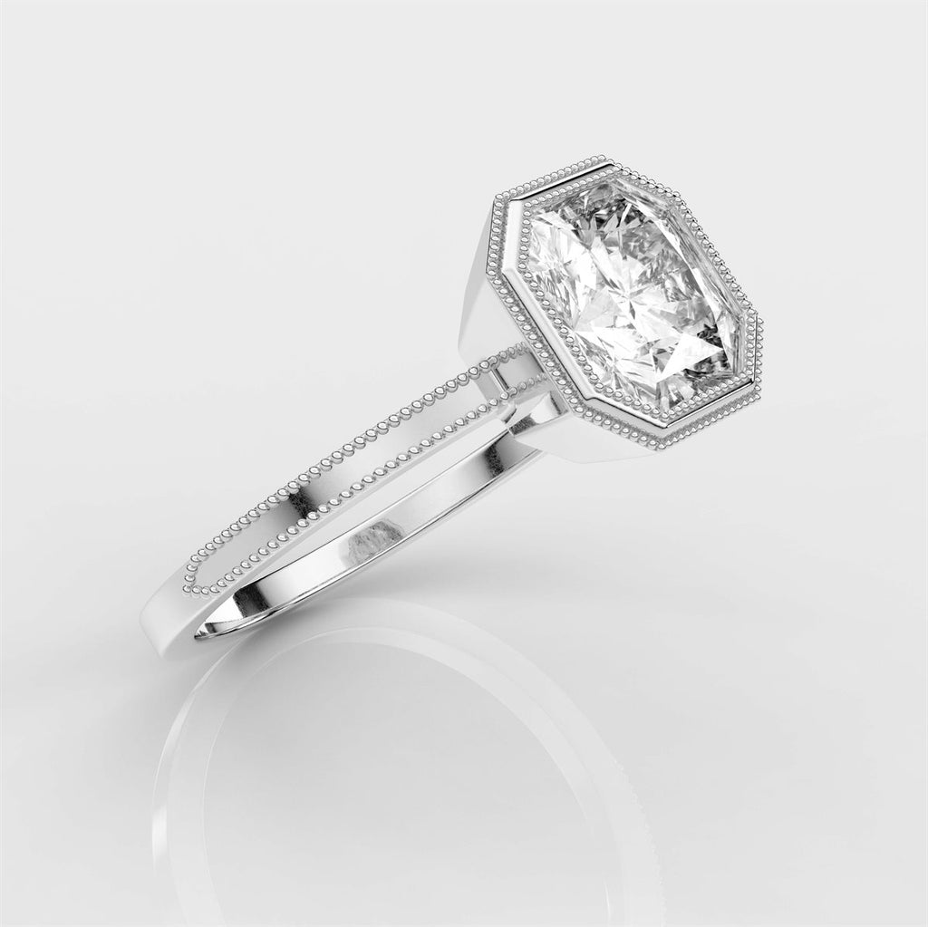Milgrain and Bezel Set Diamond Engagement Ring with IGI Certified Lab Grown Diamond
