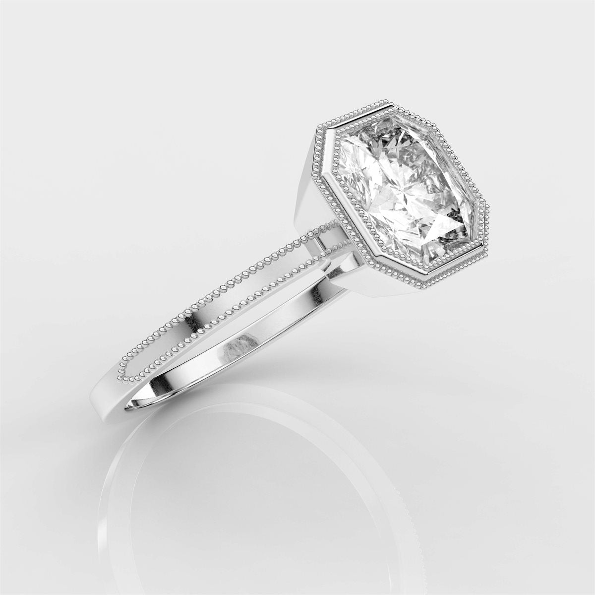 Milgrain and Bezel Set Diamond Engagement Ring with IGI Certified Lab Grown Diamond