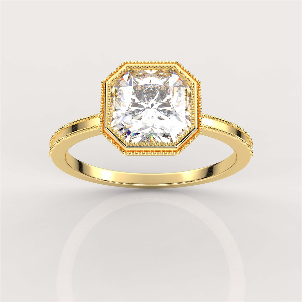 Milgrain and Bezel Set Diamond Engagement Ring with IGI Certified Lab Grown Diamond