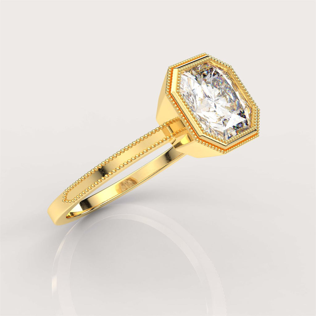 Milgrain and Bezel Set Diamond Engagement Ring with IGI Certified Lab Grown Diamond
