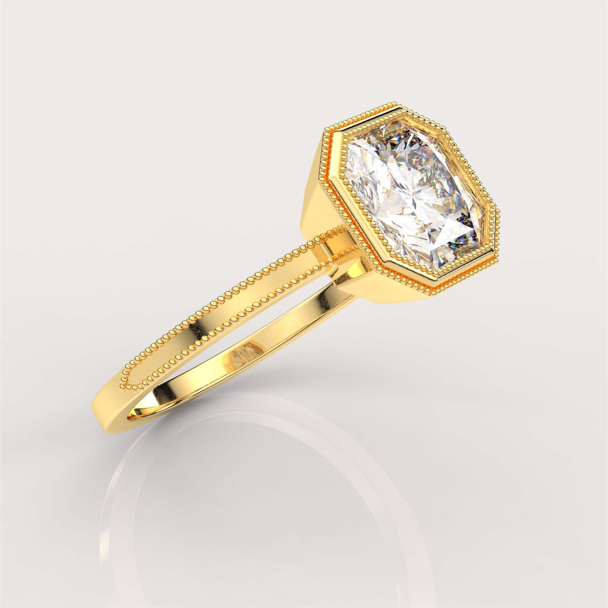 Milgrain and Bezel Set Diamond Engagement Ring with IGI Certified Lab Grown Diamond