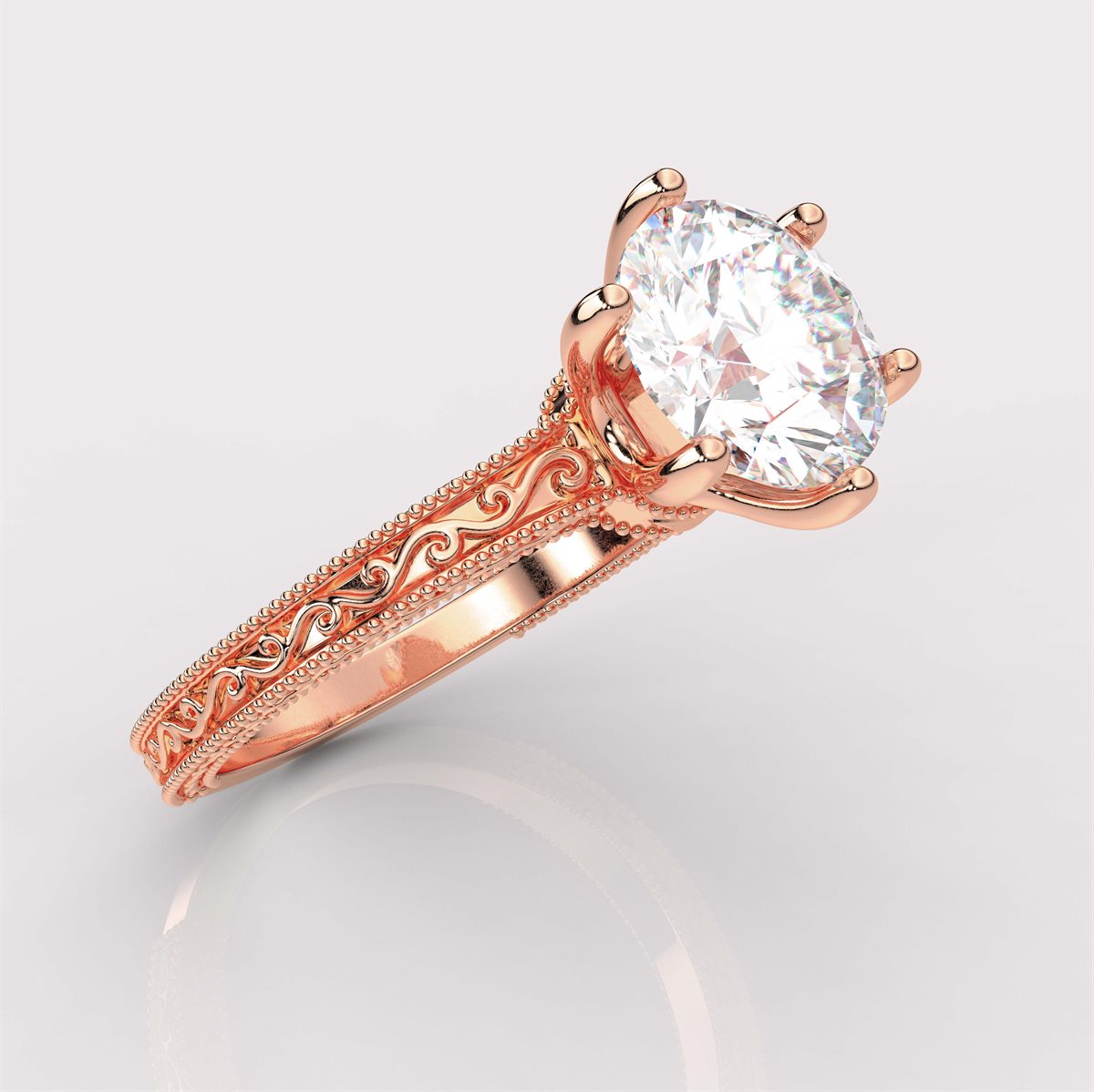 Artisan Engraved Engagement Ring with IGI Certified Lab Grown Diamond