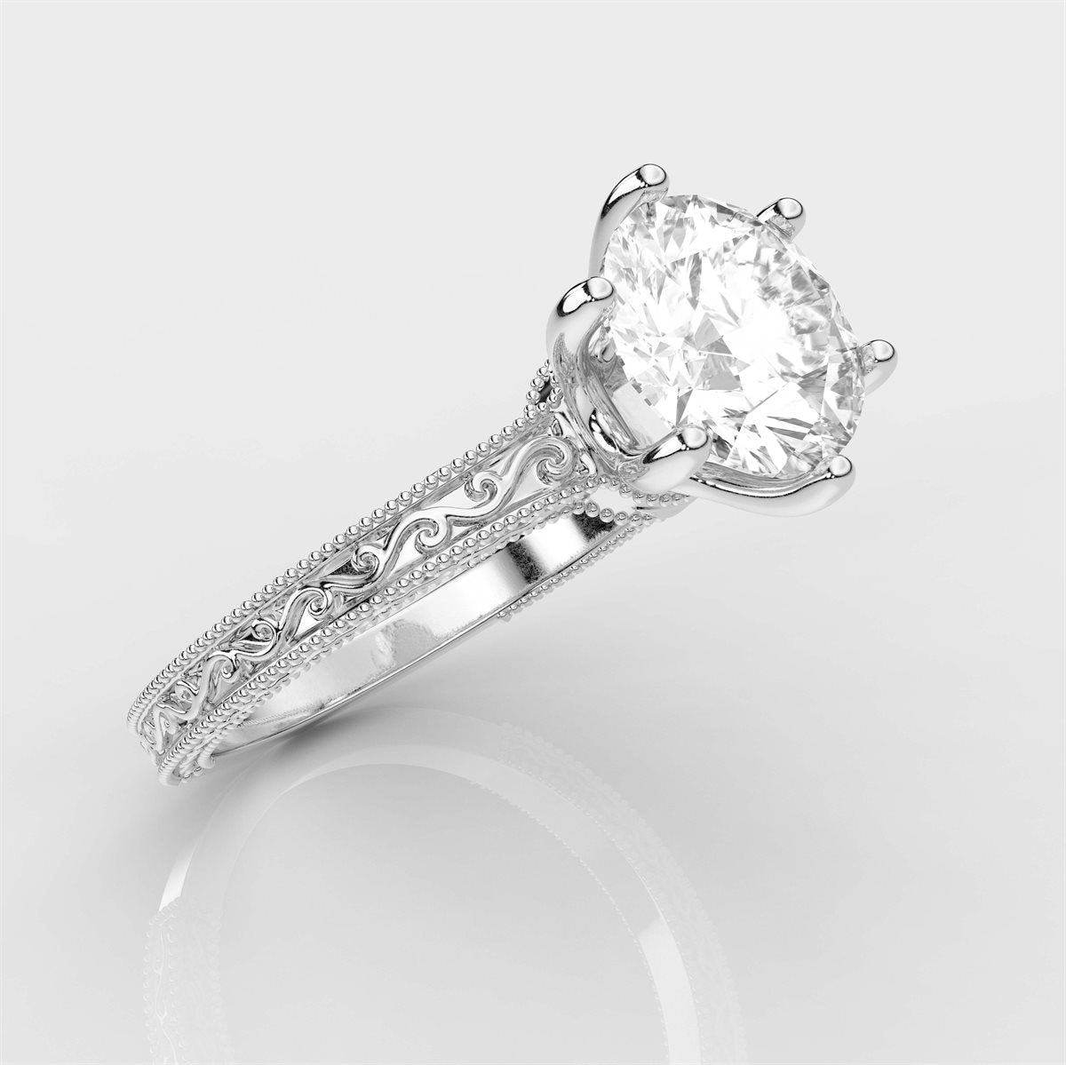 Artisan Engraved Engagement Ring with IGI Certified Lab Grown Diamond