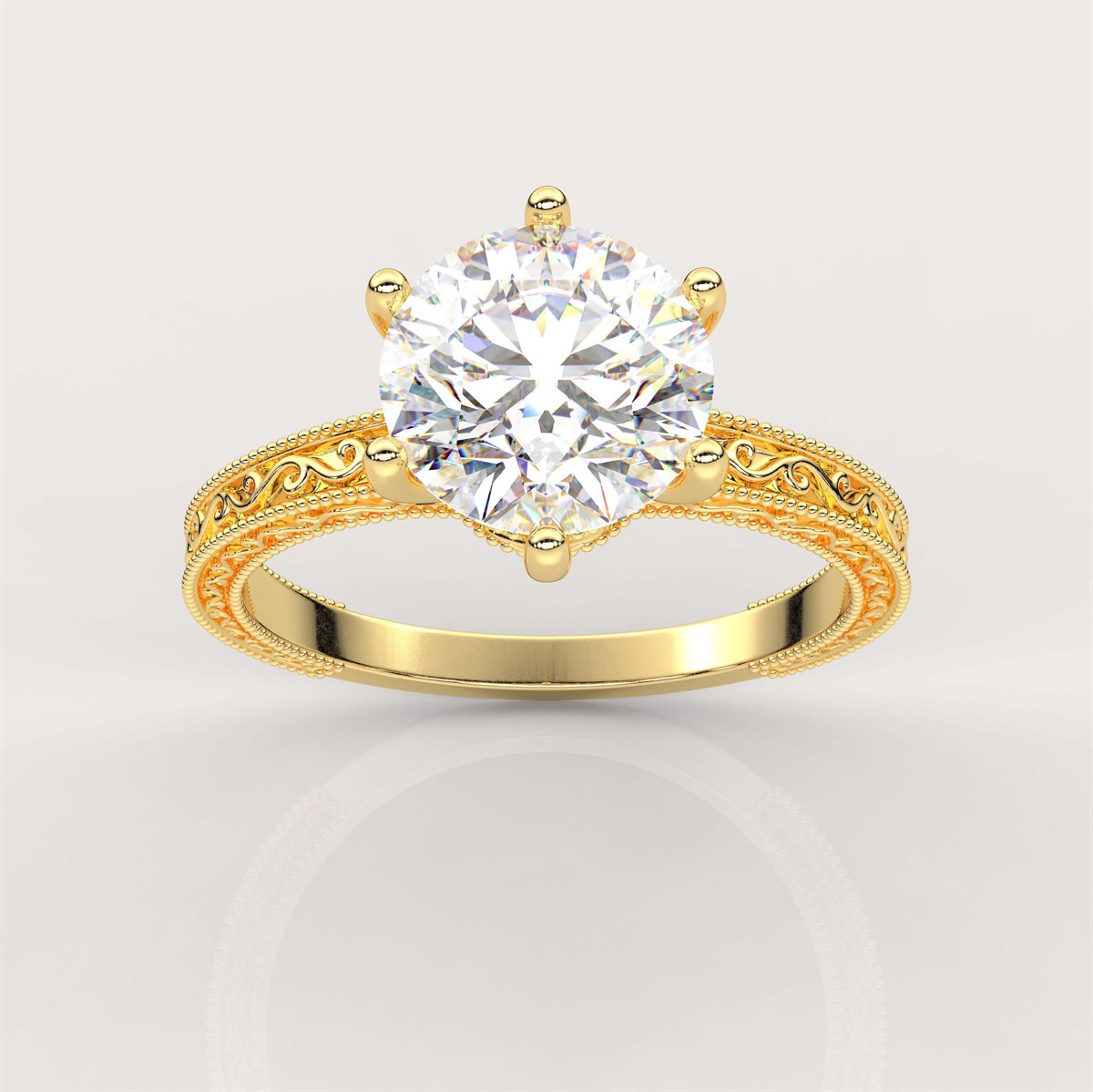 Artisan Engraved Engagement Ring with IGI Certified Lab Grown Diamond
