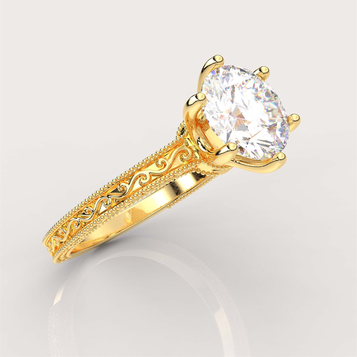 Artisan Engraved Engagement Ring with IGI Certified Lab Grown Diamond