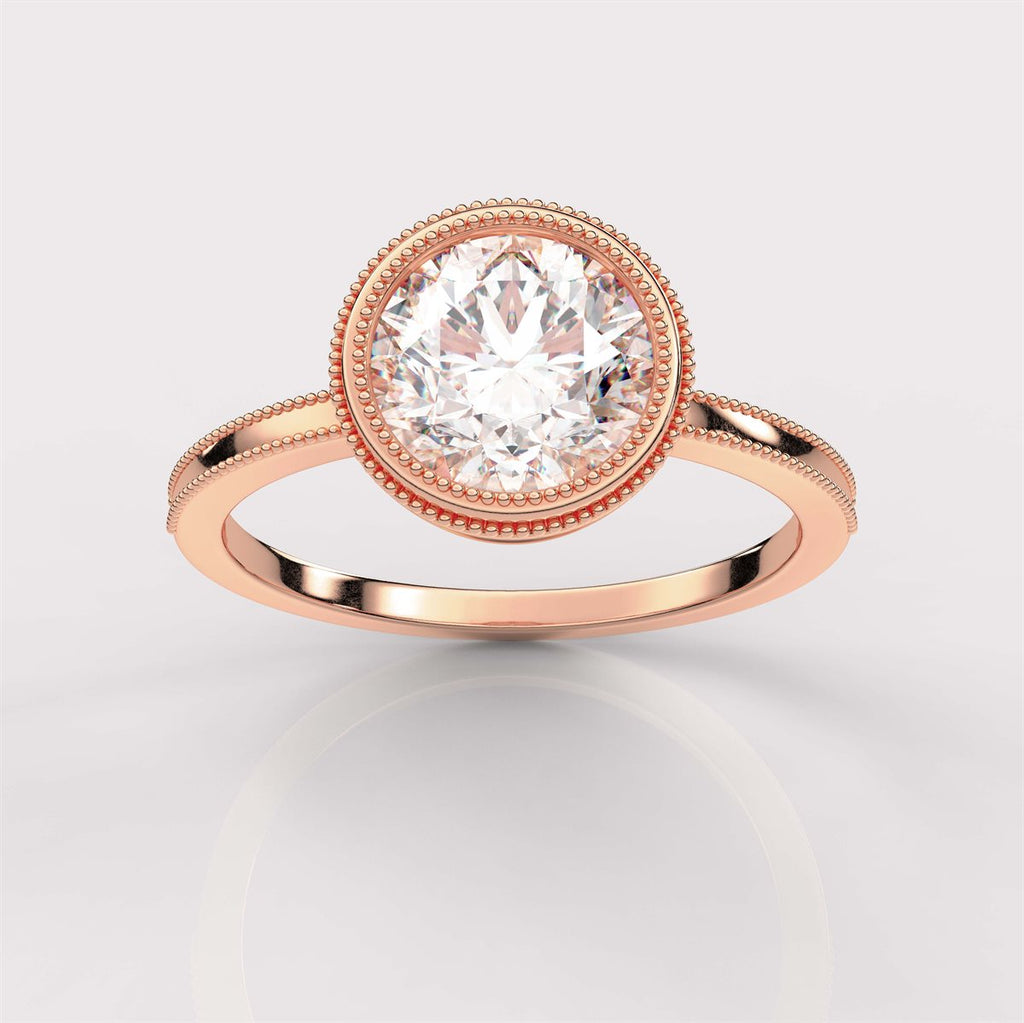Milgrain and Bezel Set Diamond Engagement Ring with IGI Certified Lab Grown Diamond