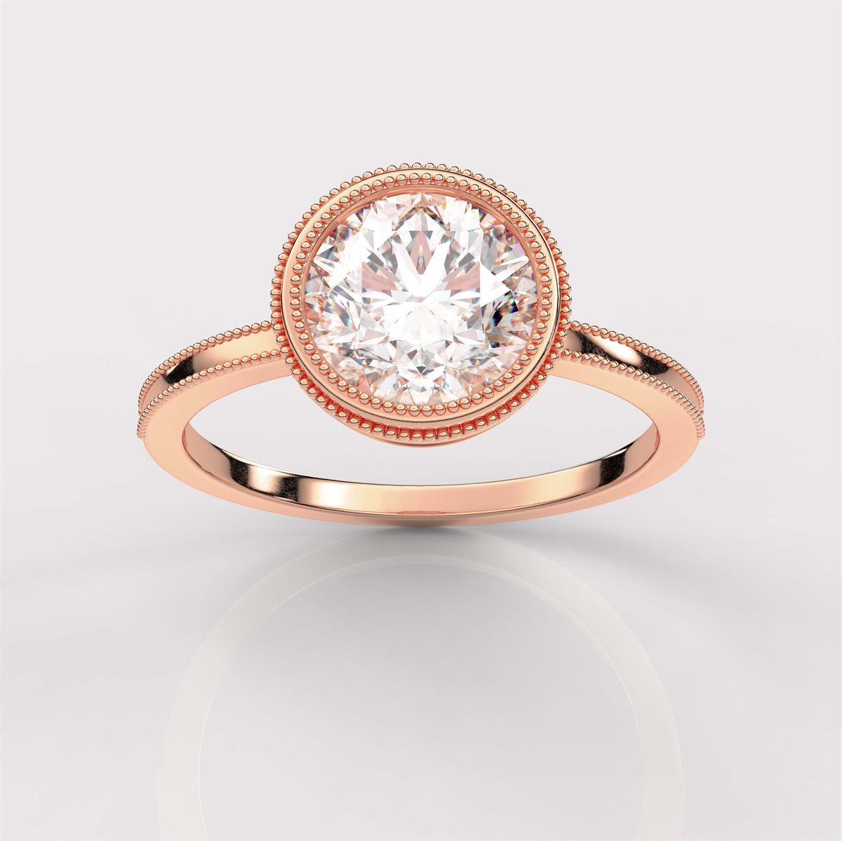 Milgrain and Bezel Set Diamond Engagement Ring with IGI Certified Lab Grown Diamond