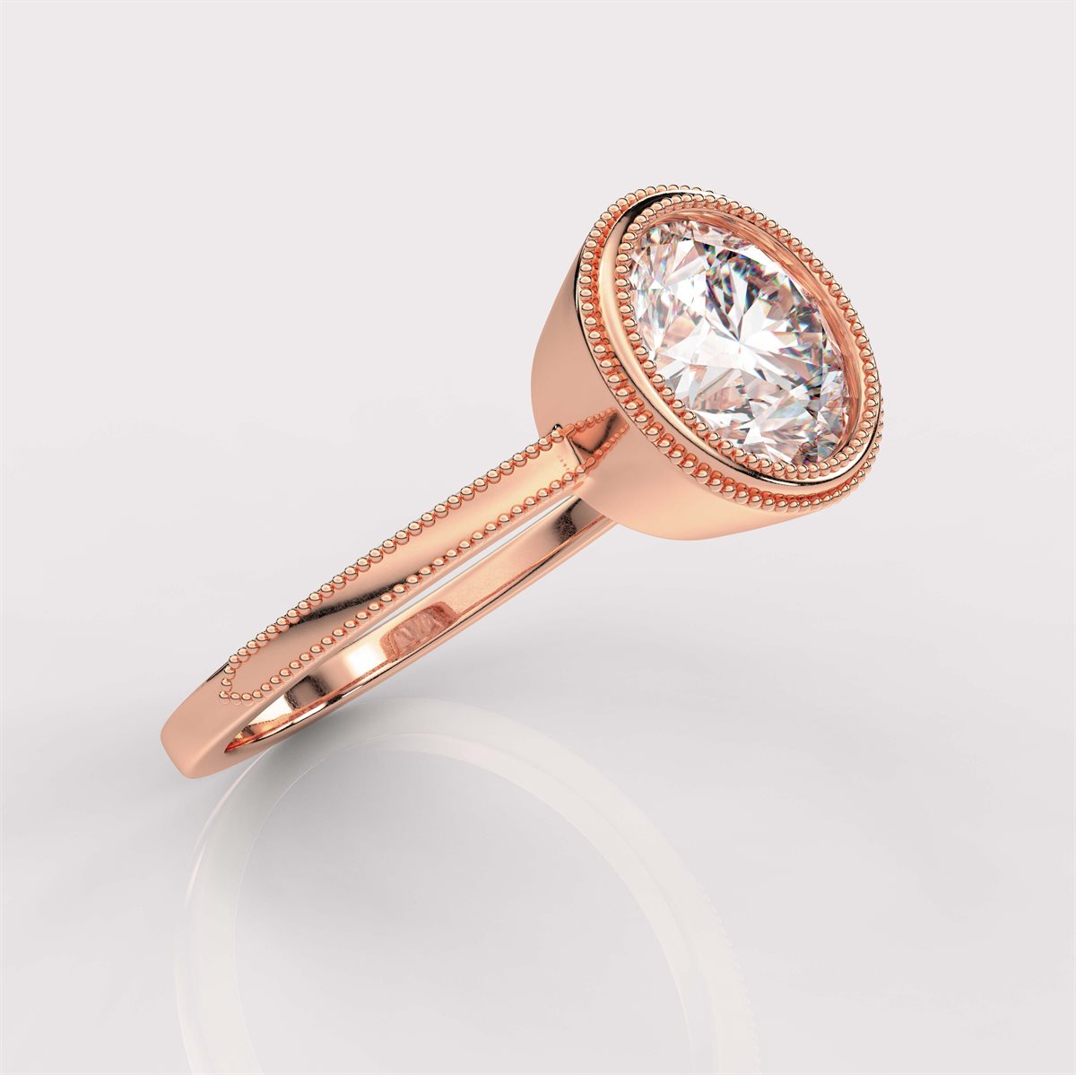 Milgrain and Bezel Set Diamond Engagement Ring with IGI Certified Lab Grown Diamond