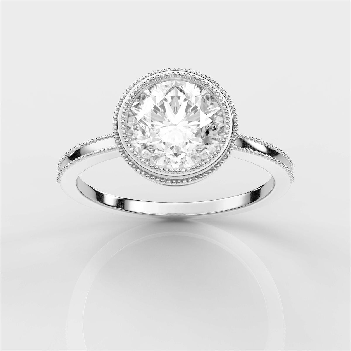 Milgrain and Bezel Set Diamond Engagement Ring with IGI Certified Lab Grown Diamond