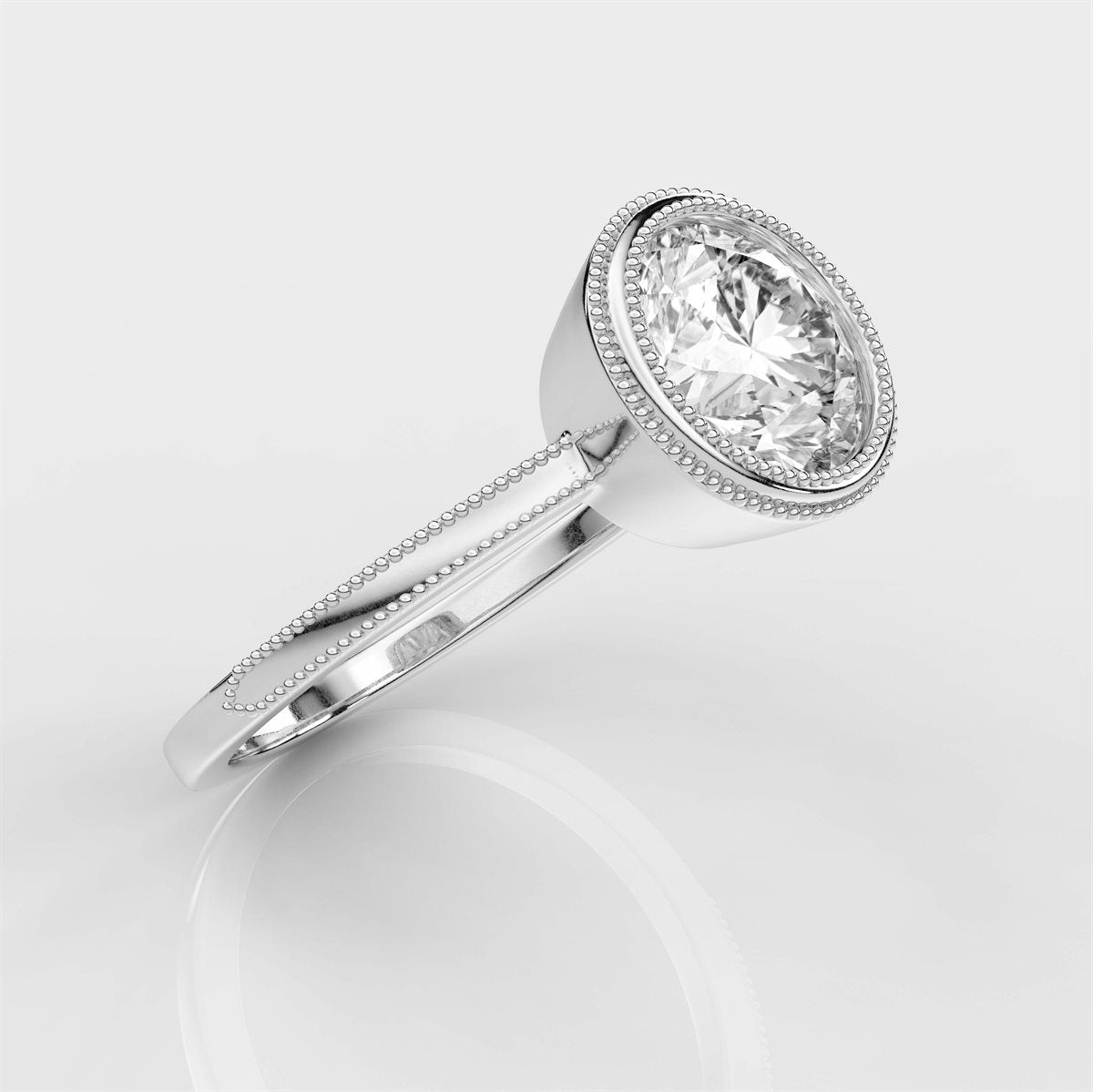 Milgrain and Bezel Set Diamond Engagement Ring with IGI Certified Lab Grown Diamond