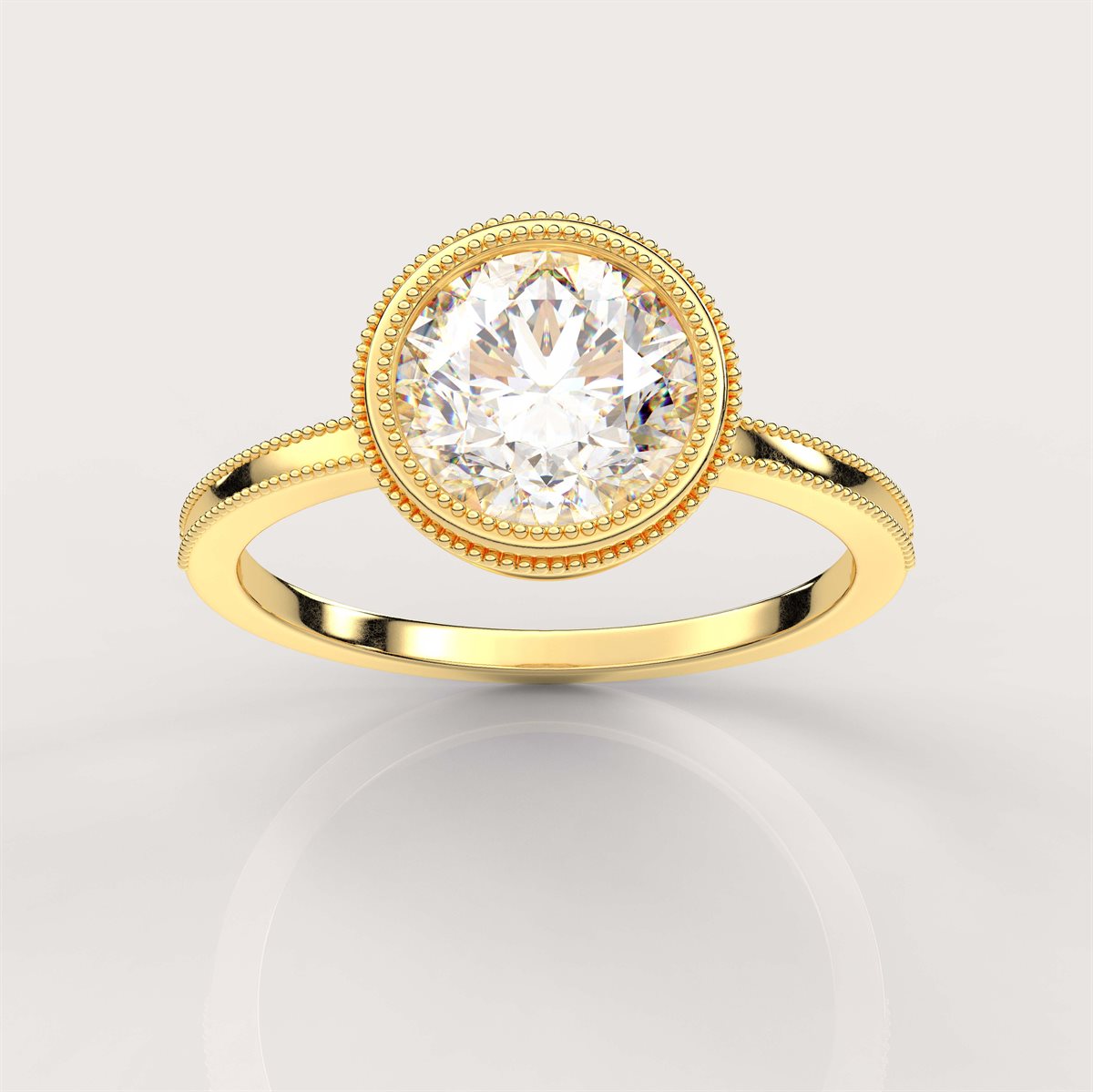 Milgrain and Bezel Set Diamond Engagement Ring with IGI Certified Lab Grown Diamond