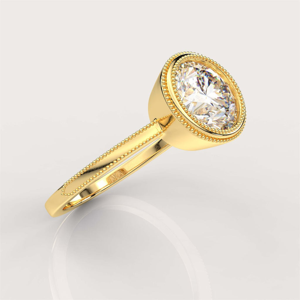 Milgrain and Bezel Set Diamond Engagement Ring with IGI Certified Lab Grown Diamond
