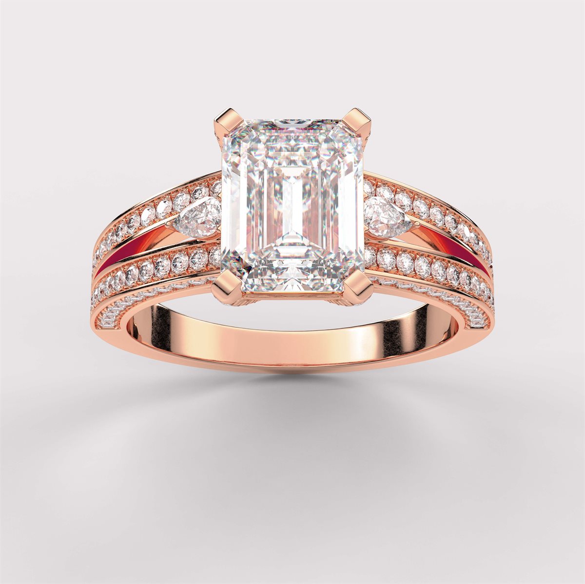 Rose Diamond Split Shank Side Stone Engagement Ring with IGI Certified Lab Grown Diamond