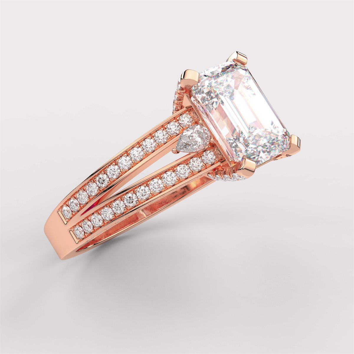 Rose Diamond Split Shank Side Stone Engagement Ring with IGI Certified Lab Grown Diamond