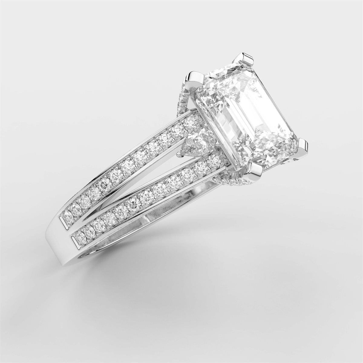Rose Diamond Split Shank Side Stone Engagement Ring with IGI Certified Lab Grown Diamond