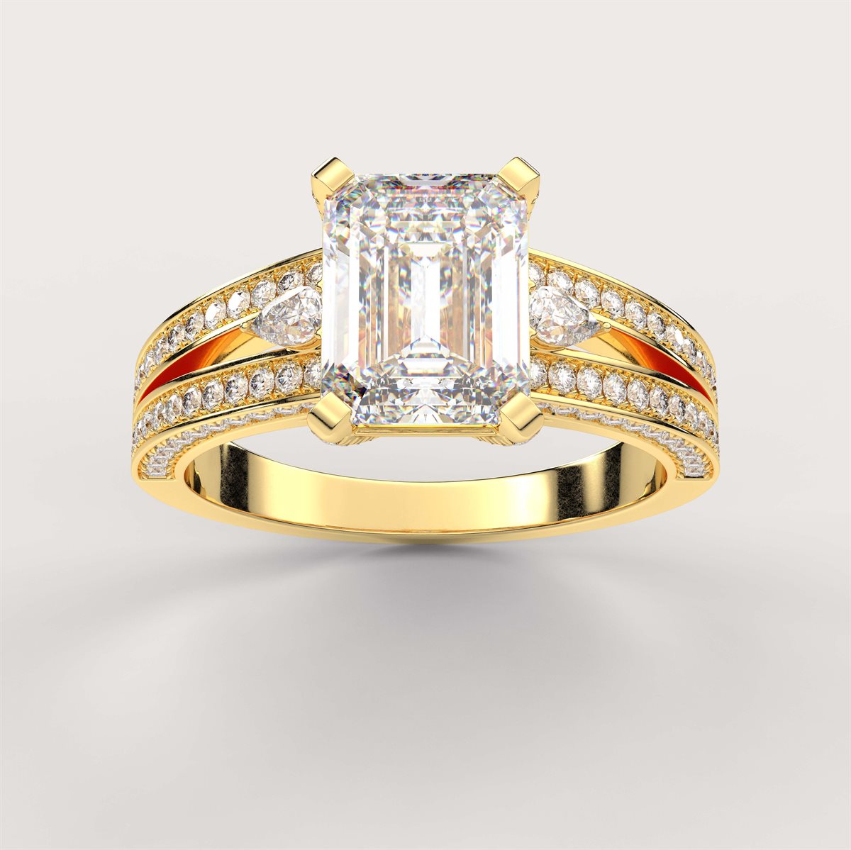 Rose Diamond Split Shank Side Stone Engagement Ring with IGI Certified Lab Grown Diamond