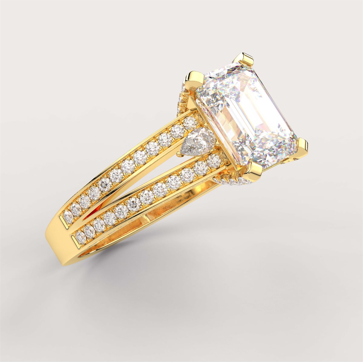 Rose Diamond Split Shank Side Stone Engagement Ring with IGI Certified Lab Grown Diamond