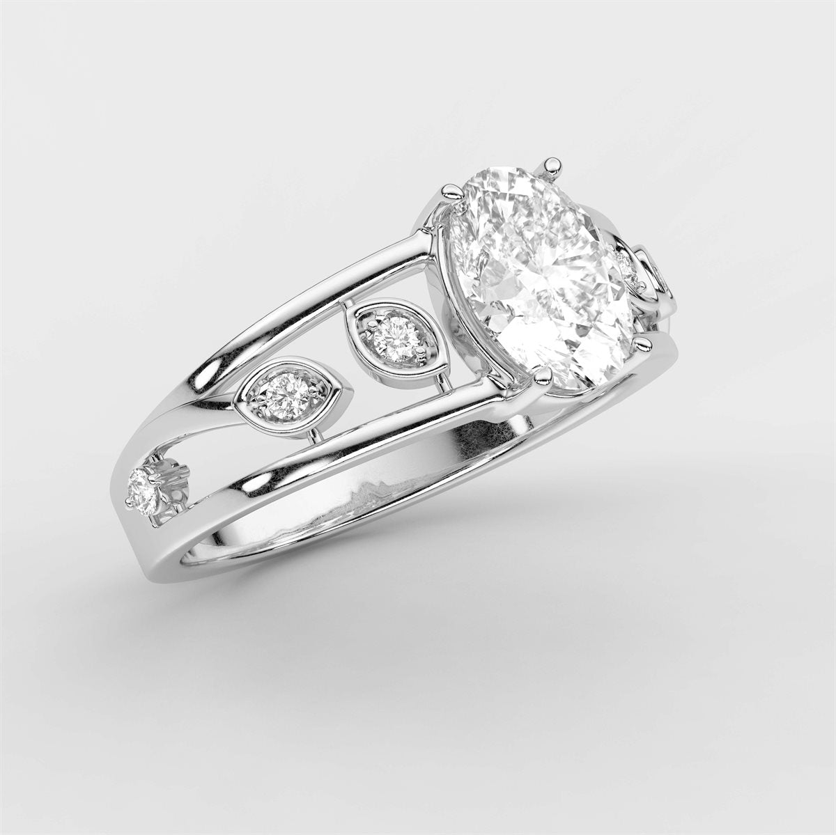 Diamond Engagement Ring with side accent with IGI Certified Lab Grown Diamond