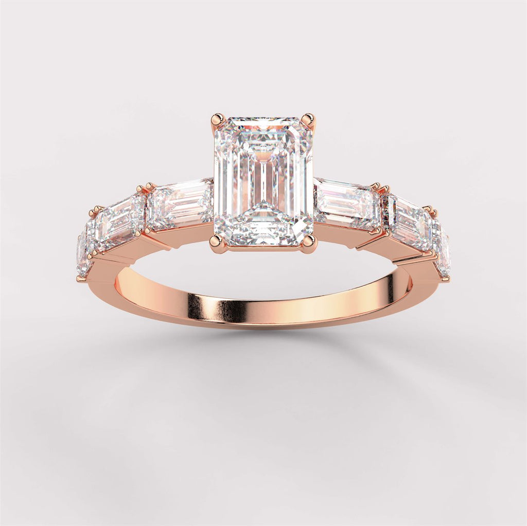 Diamond Side Stone Solitaire Engagement Ring with IGI Certified Lab Grown Diamond