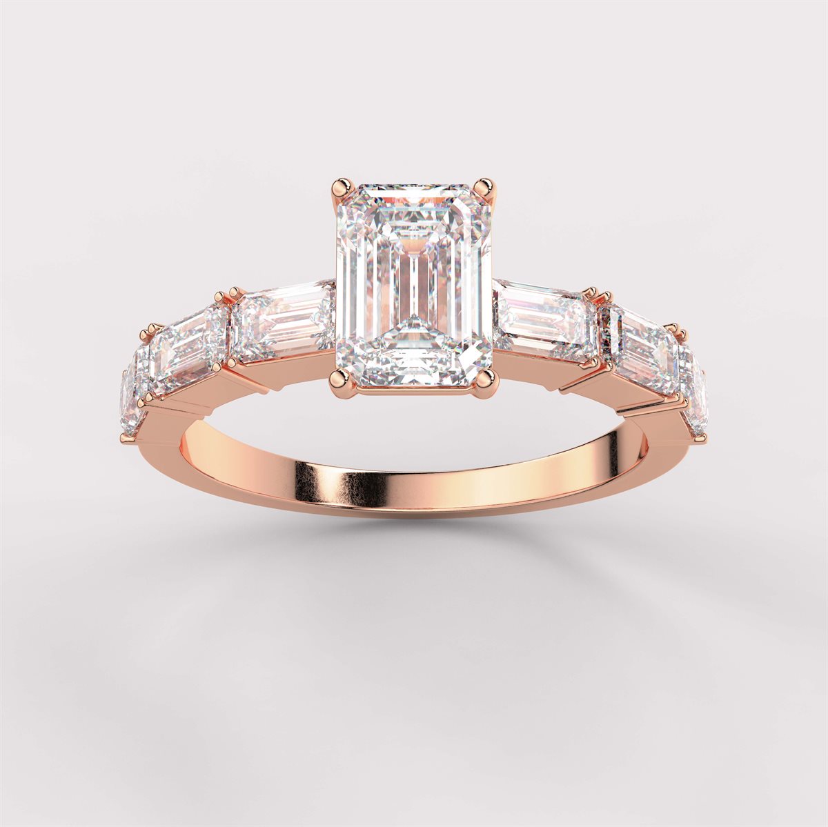 Diamond Side Stone Solitaire Engagement Ring with IGI Certified Lab Grown Diamond