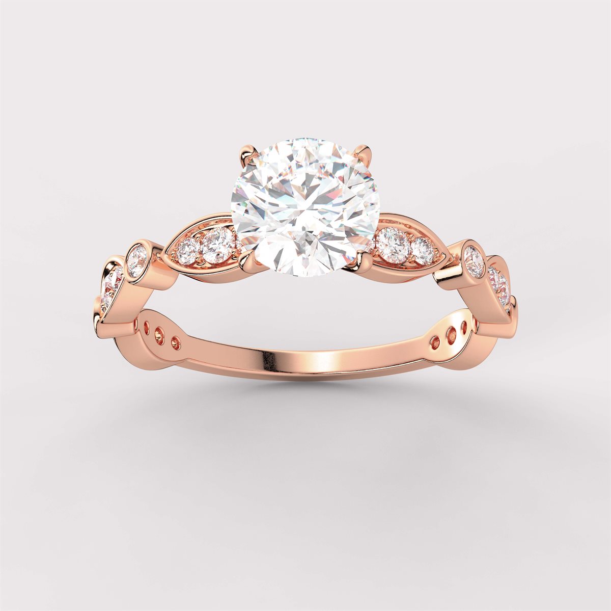 Diamond Engagement Ring with Marquise Shape Side Accents with IGI Certified Lab Grown Diamond