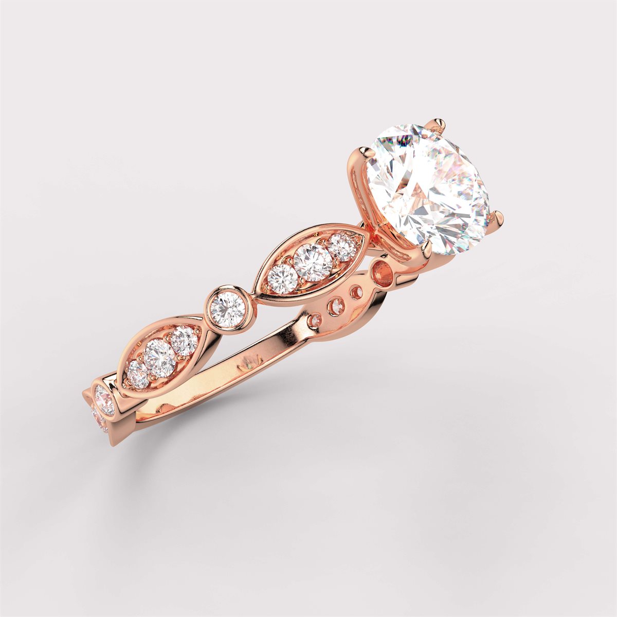 Diamond Engagement Ring with Marquise Shape Side Accents with IGI Certified Lab Grown Diamond