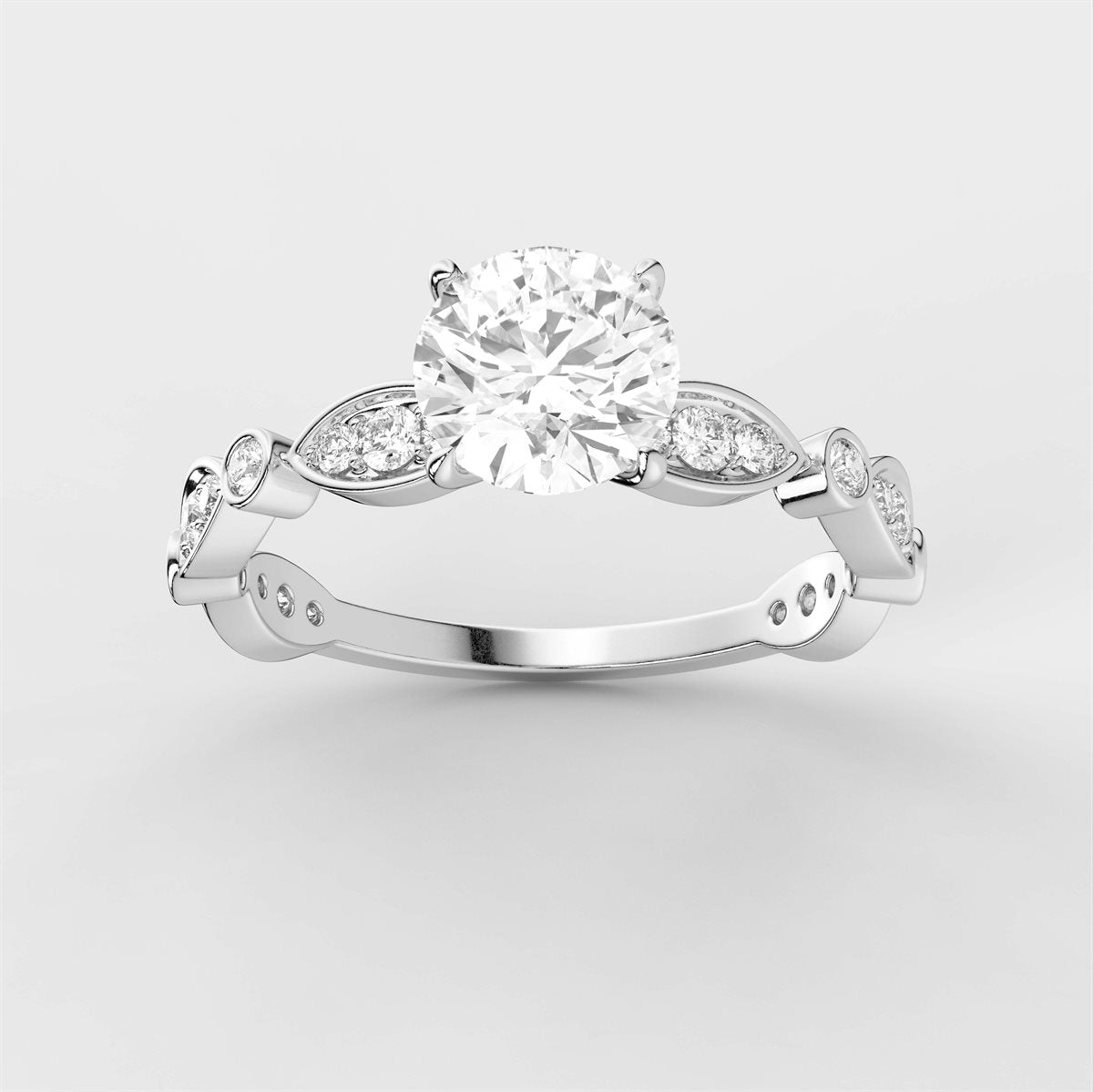 Diamond Engagement Ring with Marquise Shape Side Accents with IGI Certified Lab Grown Diamond