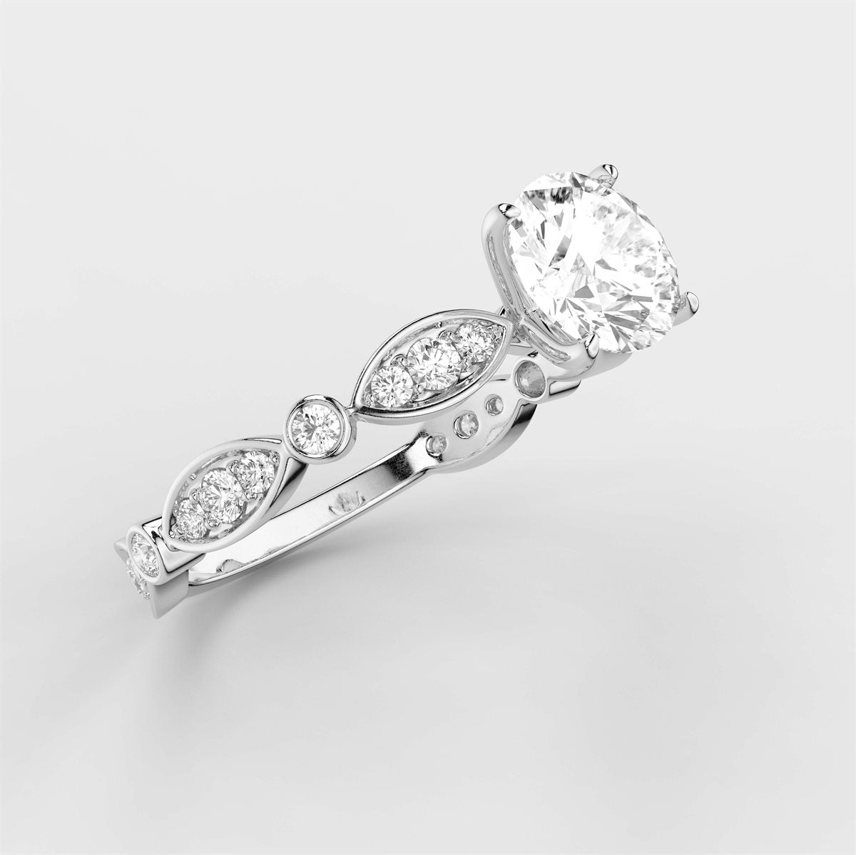 Diamond Engagement Ring with Marquise Shape Side Accents with IGI Certified Lab Grown Diamond