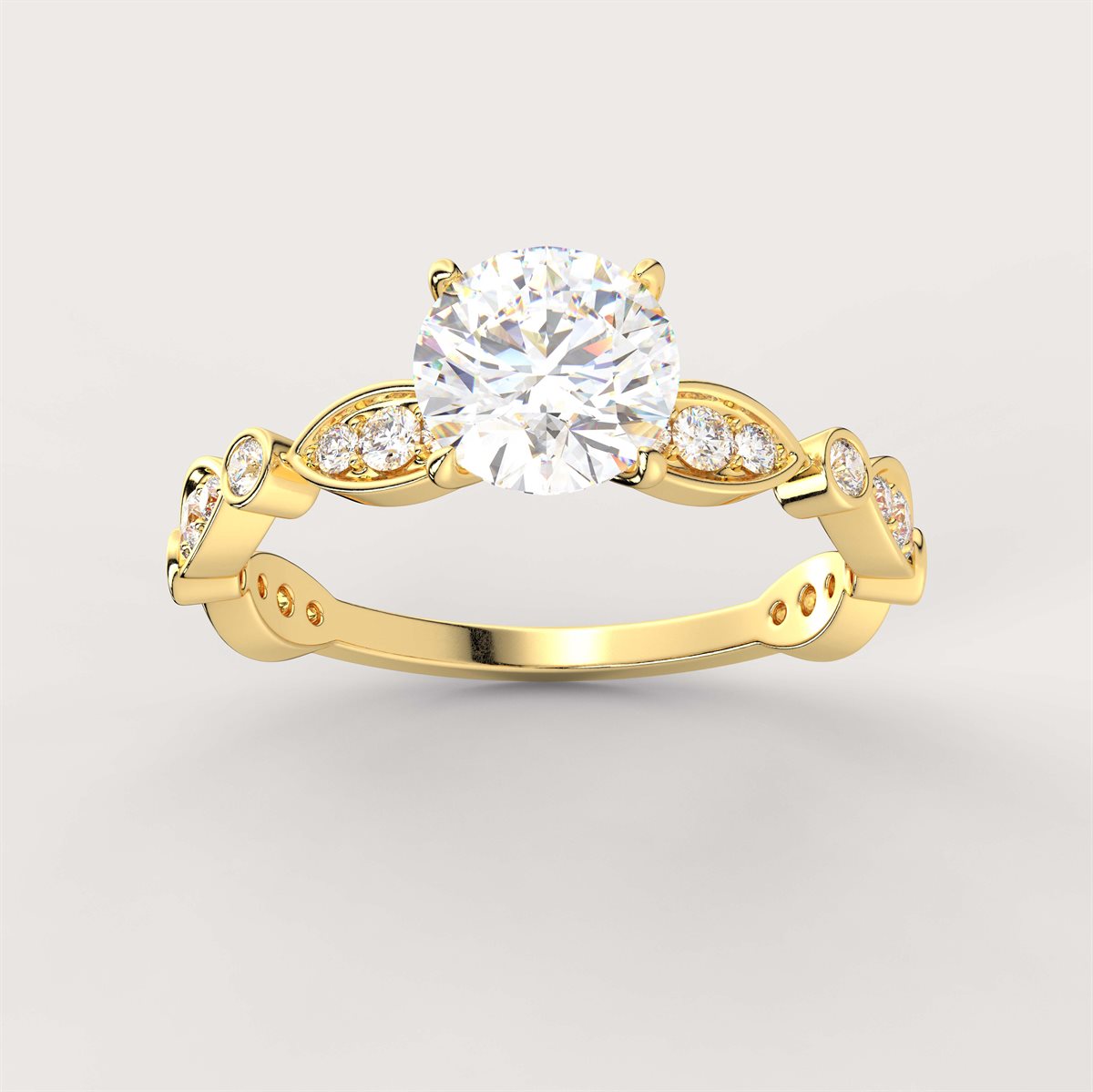 Diamond Engagement Ring with Marquise Shape Side Accents with IGI Certified Lab Grown Diamond