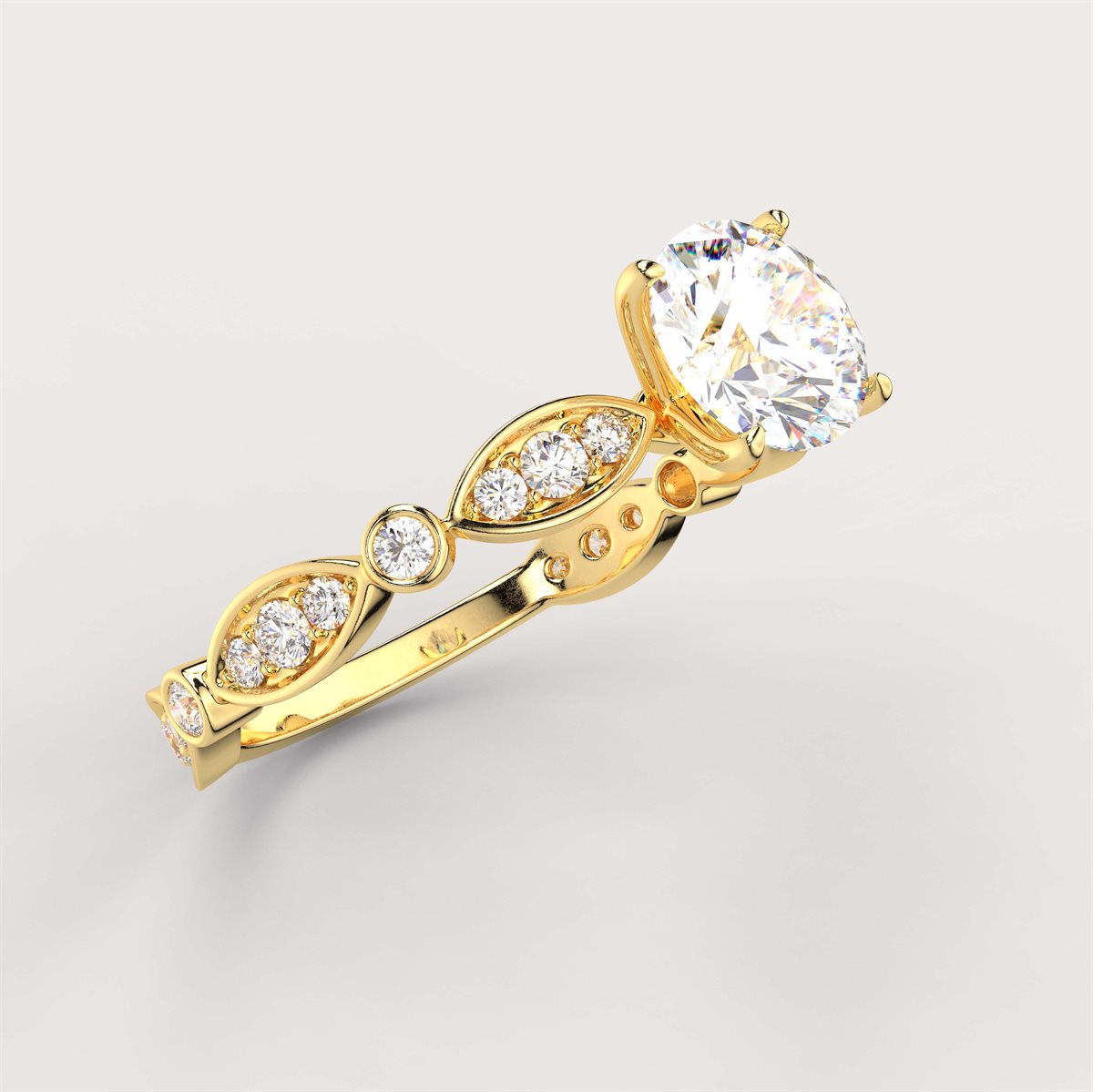 Diamond Engagement Ring with Marquise Shape Side Accents with IGI Certified Lab Grown Diamond