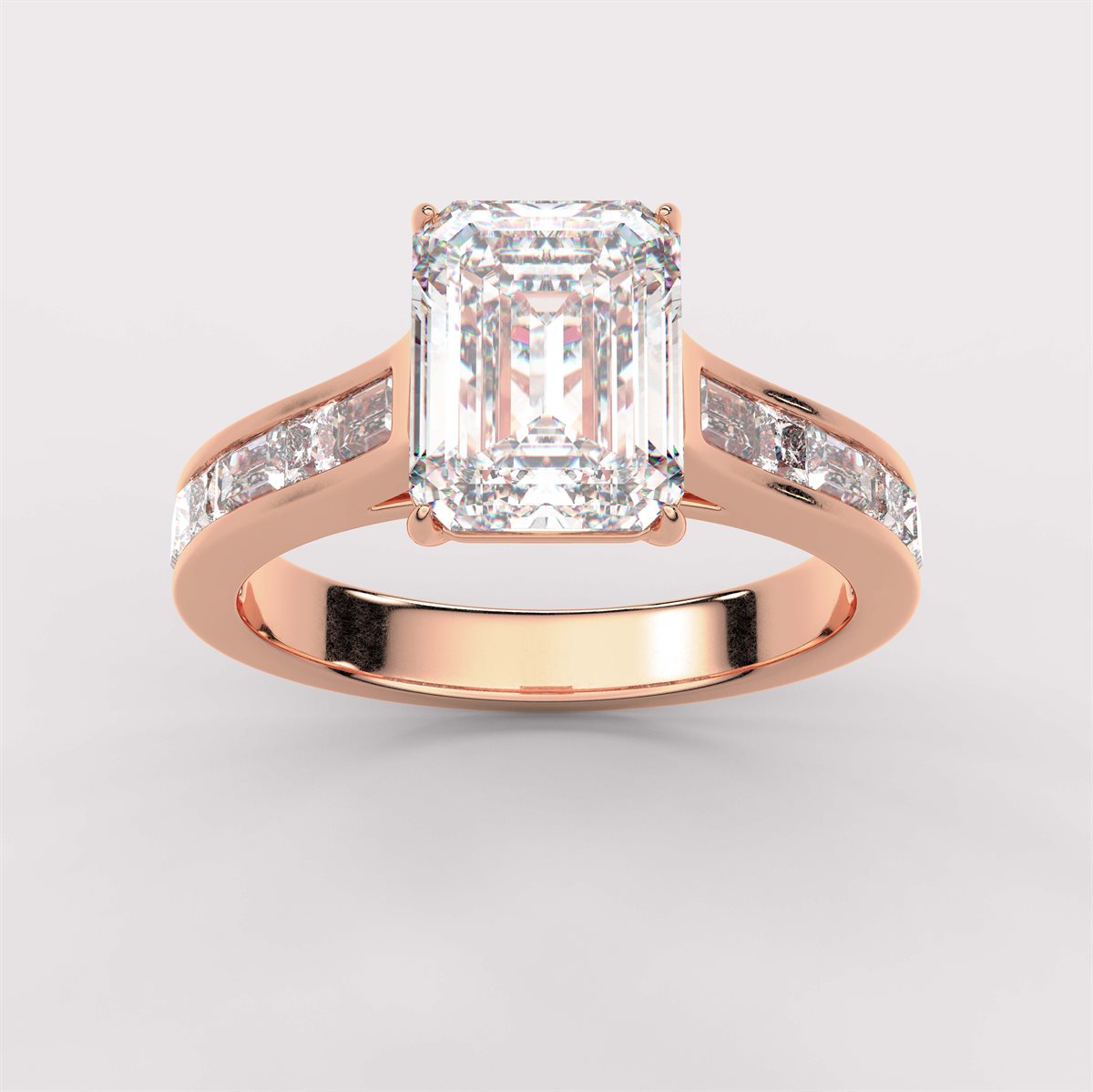 Side Accent Baguette Diamond Engagement Ring with IGI Certified Lab Grown Diamond