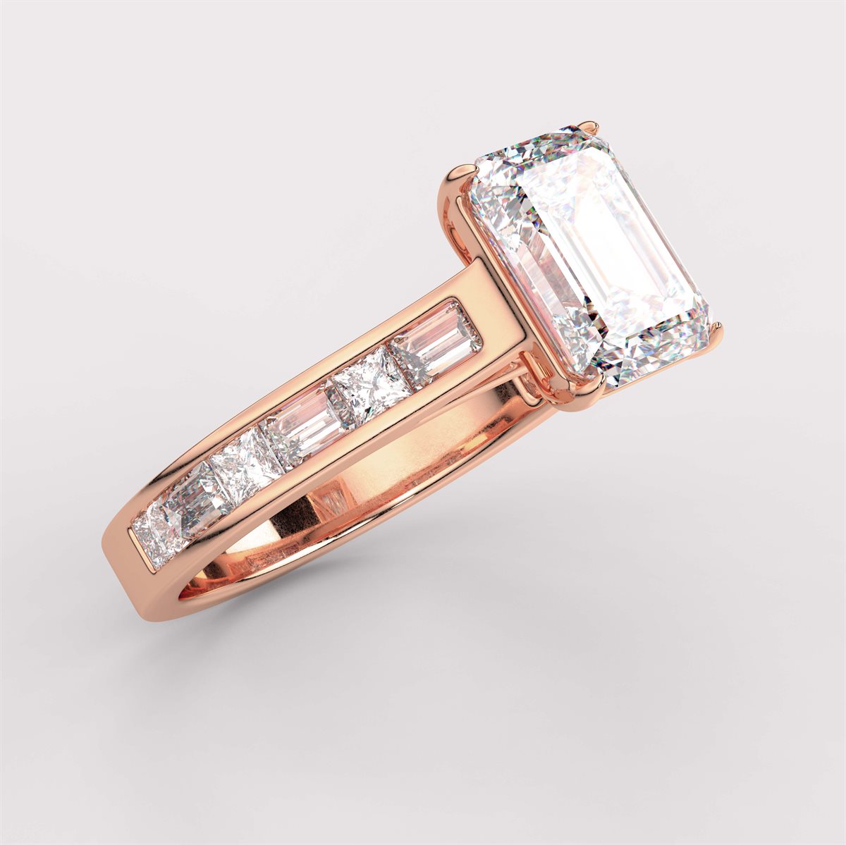 Side Accent Baguette Diamond Engagement Ring with IGI Certified Lab Grown Diamond