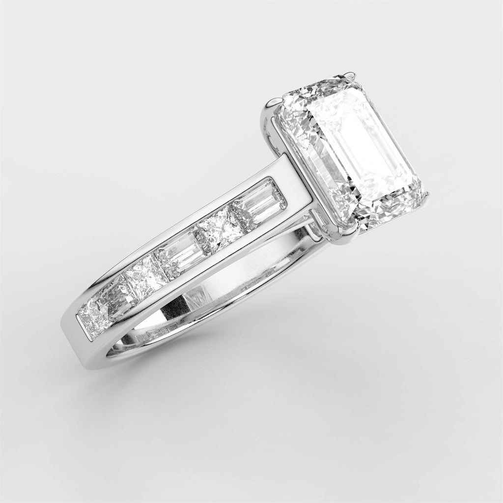 Side Accent Baguette Diamond Engagement Ring with IGI Certified Lab Grown Diamond